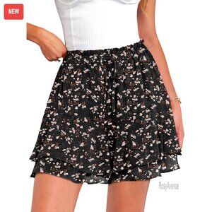 Women's Flowy Skort Shorts Elastic Waist Drawstring Polyester Summer Casual